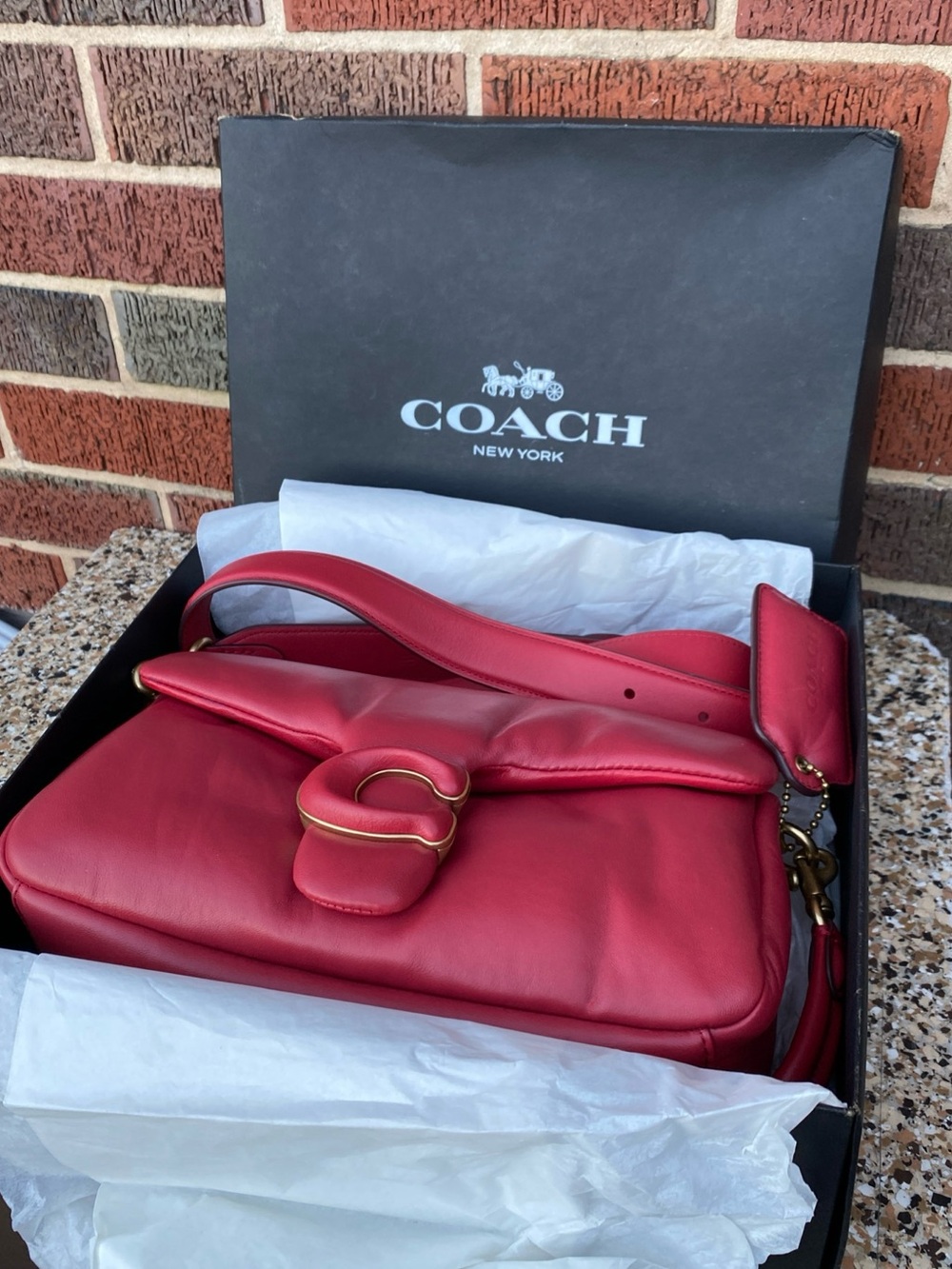 Coach Red Leather Shoulder Bag with Gold Hardware